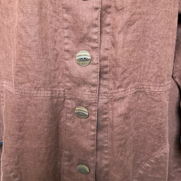 FLAX Designs Linen Jacket Brown‎ Contrast Cuff M - Picture 8 of 16